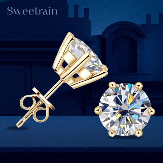 2ct Moissanite Diamond Stud Earrings 18K Yellow Gold Plated 925 Silver Wedding Earring for Women Men Luxury Jewelry with GRA