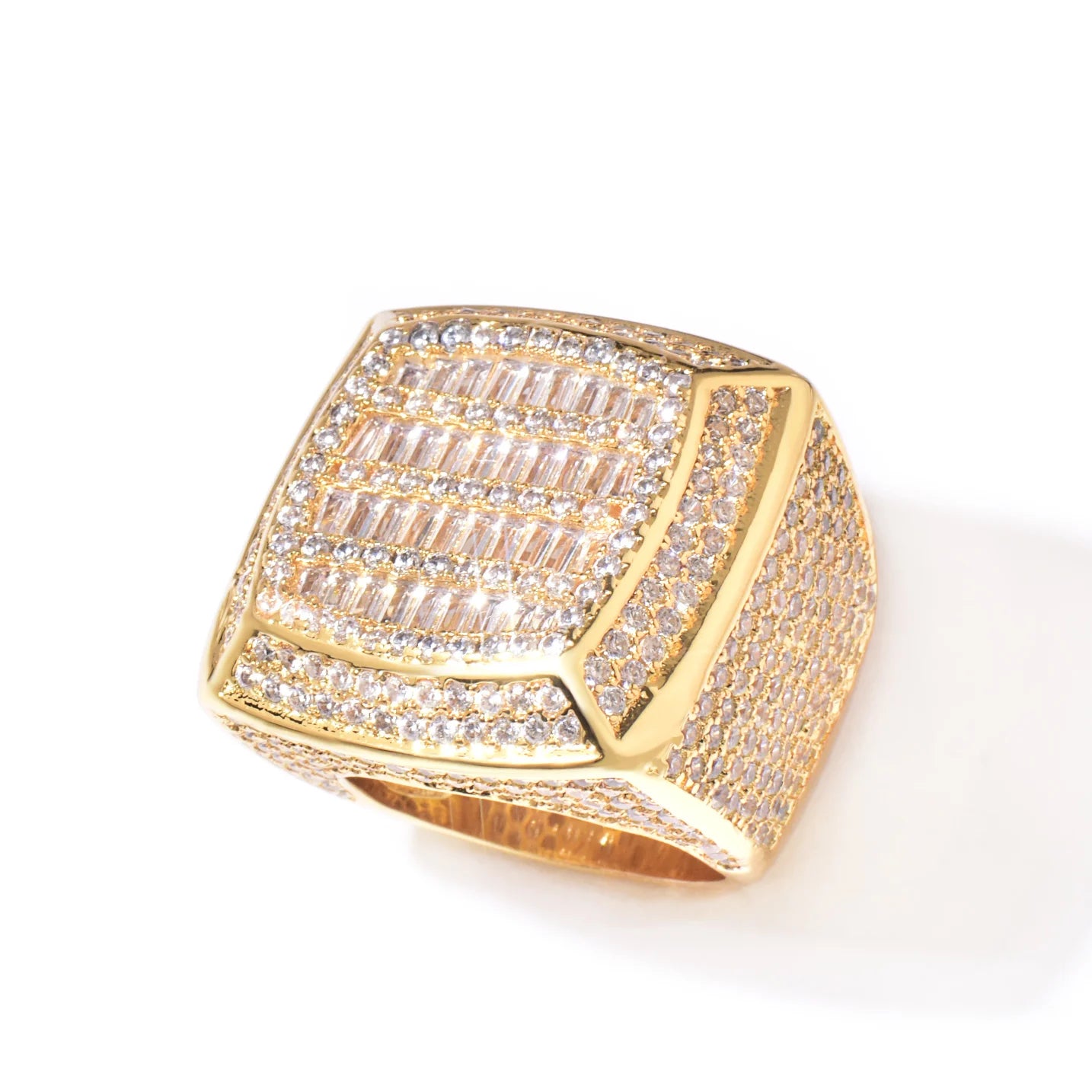 Baguette Cut Square Iced Out Men Ring Fully Iced Zircon