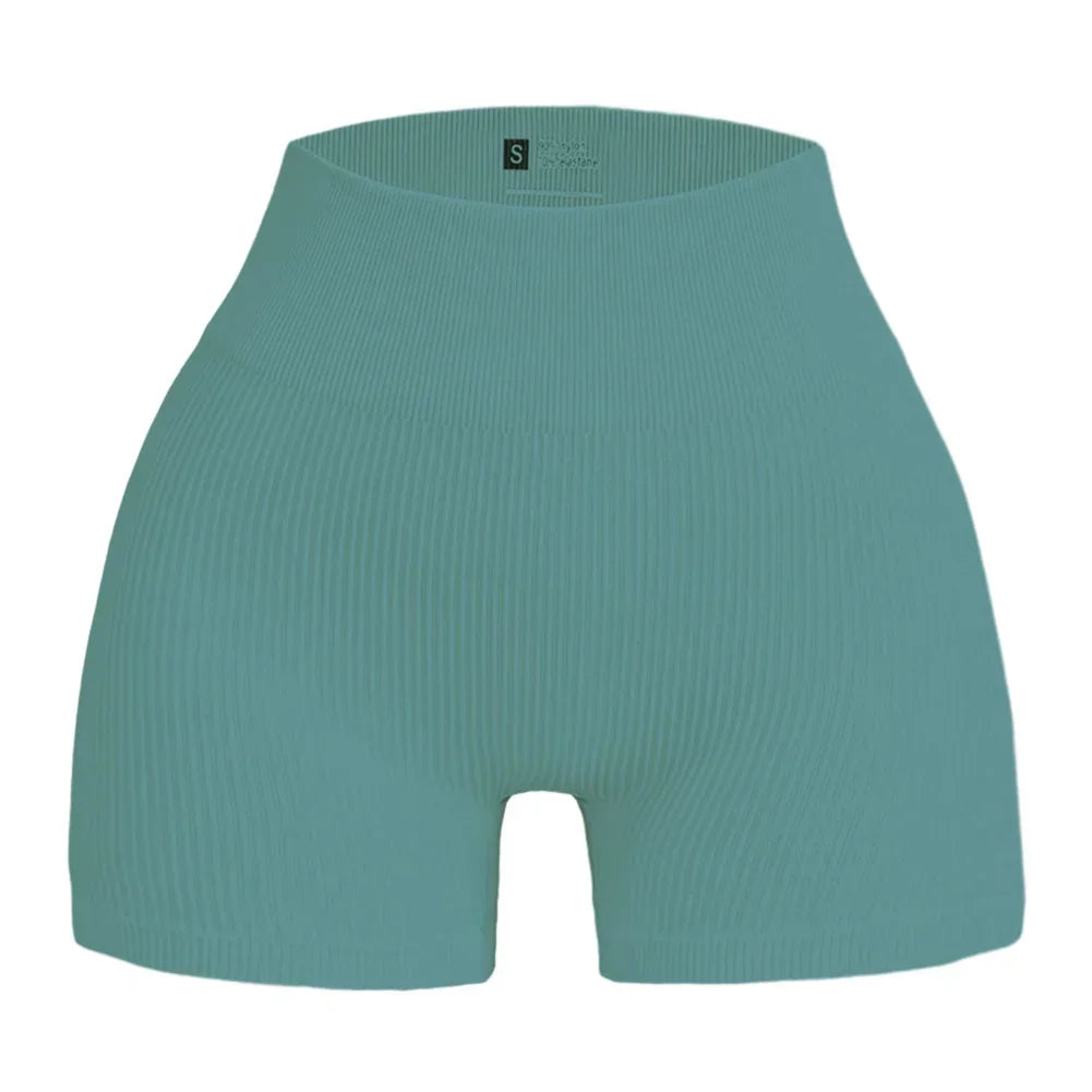 Women Thread Yoga Shorts Sports Seamless High Waist Tights Exercise Run Fitness
