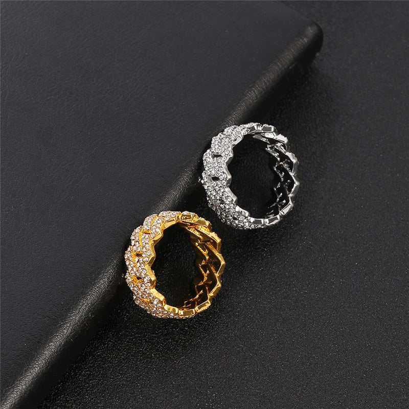 Iced Out Cuban Link Chain Ring Gold Plated, CZ Simulated Zircon