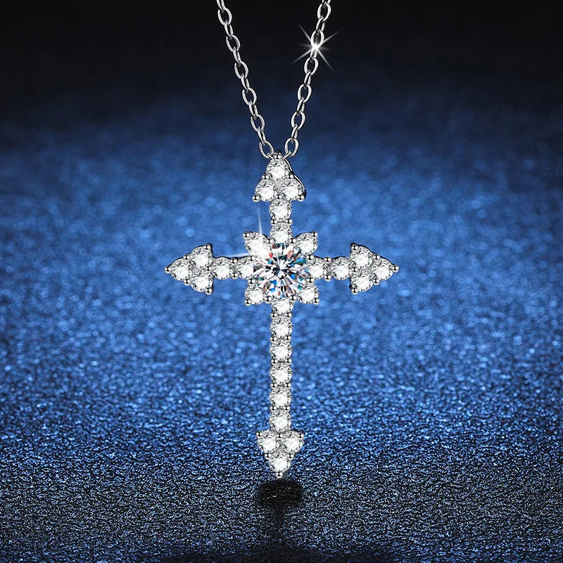 Moissanite Full Diamond Cross Pendant 18K Gold with 0.5 Carat 1 Carat Moissanite Necklace