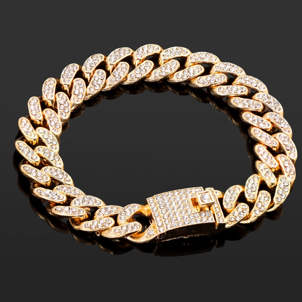 Iced Out Chain Cuban Bracelet Full Rhinestone