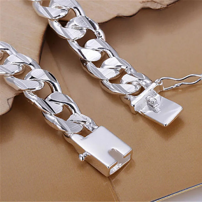 Fine S925 Sterling Silver Bracelet 10MM Square Beautiful Gem