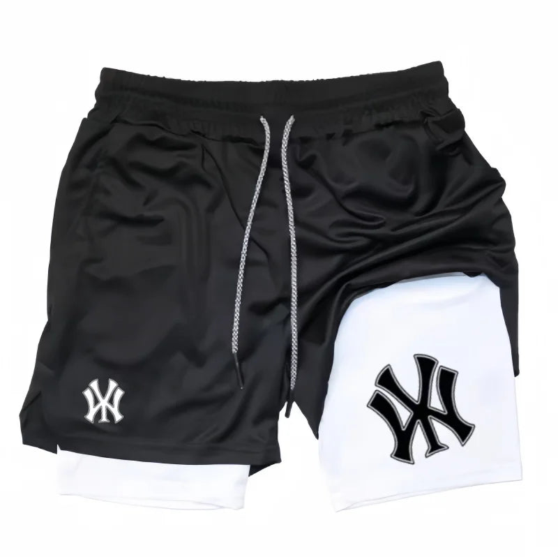 2 in 1 Running Workout Shorts for Men Gym Performance Compression Shorts with Phone Pocket