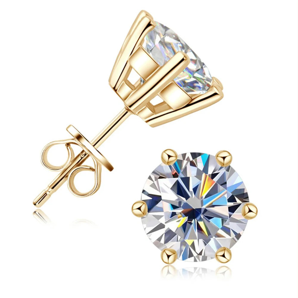 2ct Moissanite Diamond Stud Earrings 18K Yellow Gold Plated 925 Silver Wedding Earring for Women Men Luxury Jewelry with GRA