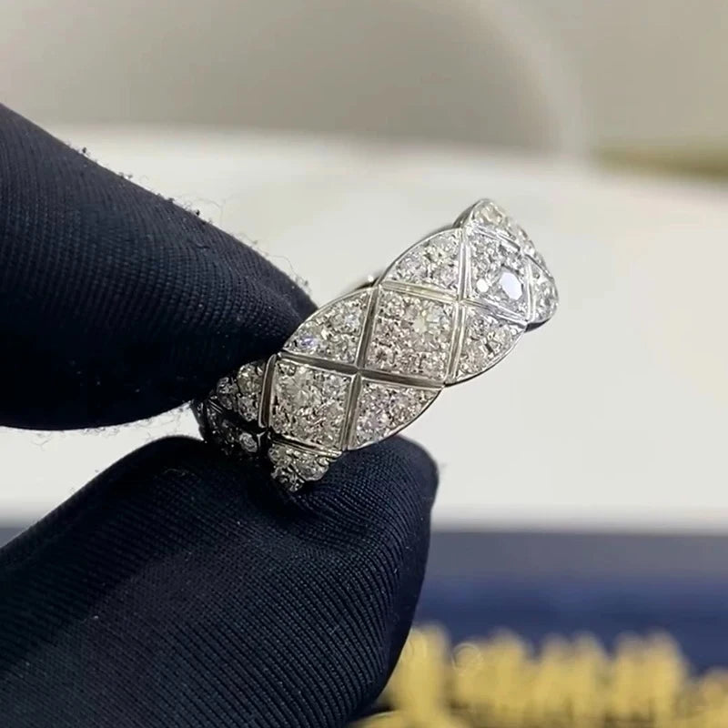 S925 Silver Moissanite Diamond patterned Ring