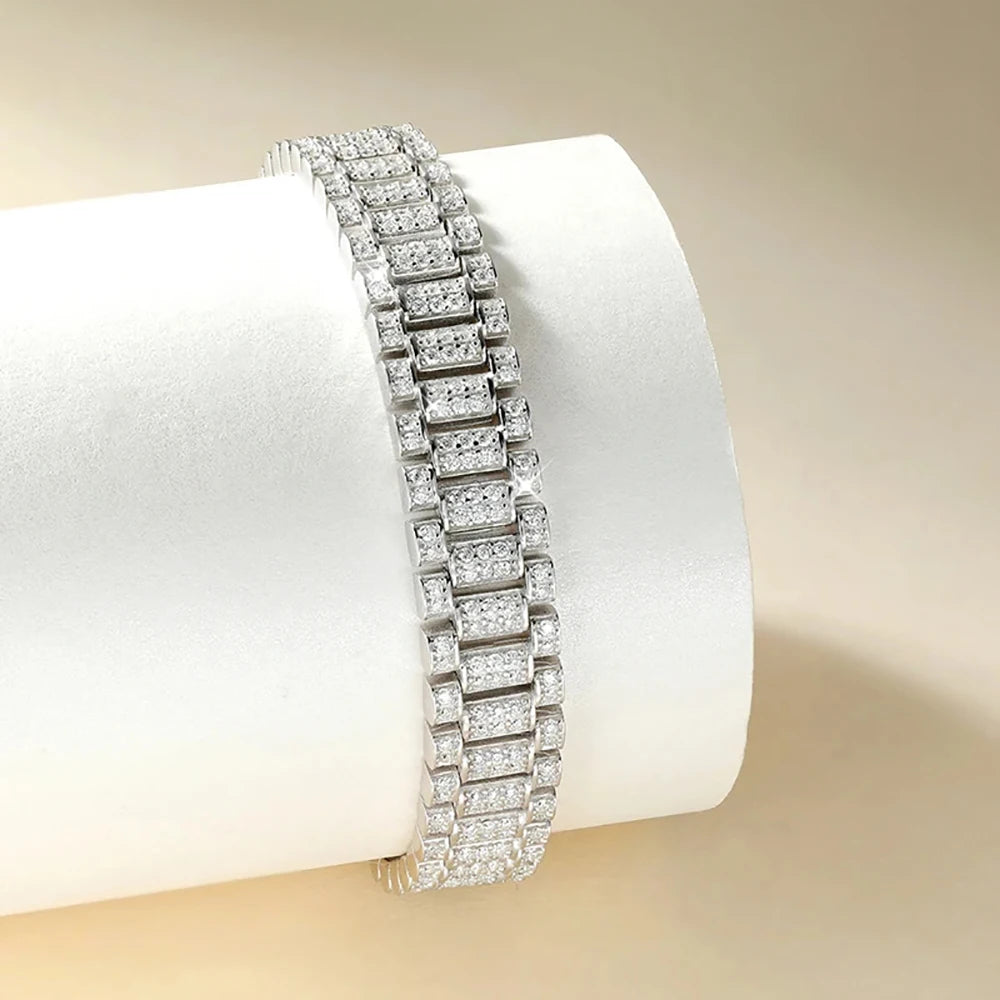 Moissanite Watch Chain Bracelet 925 Sterling Silver