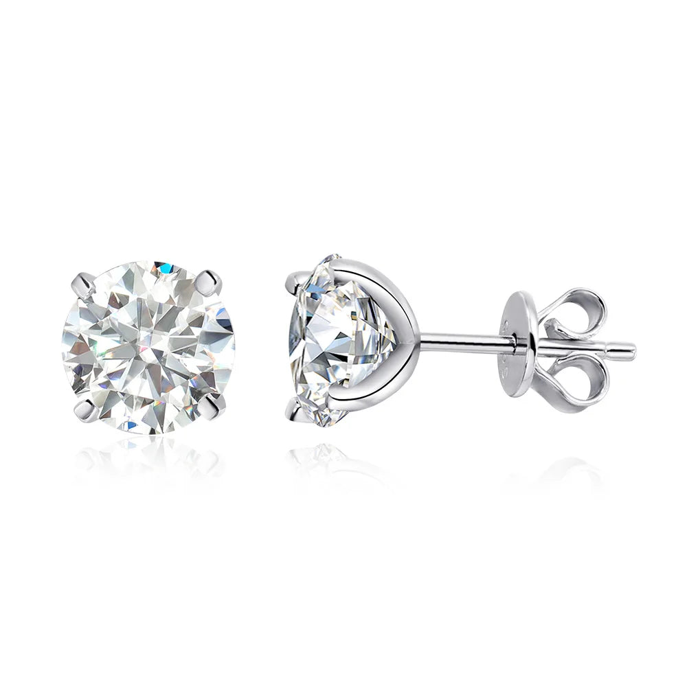 4-prong Set Brilliant Cut Moissanite Stud Earrings 925 Sterling Silver D Color VVS1 Solitaire Diamond Ear Studs with Certificate