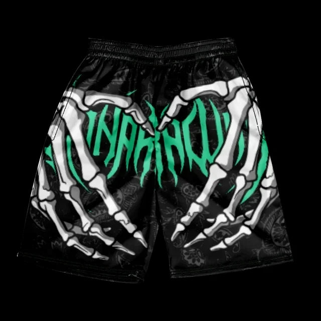 Stylish Skull Hand Graphic Print Drawstring Shorts Oversized Casual Loose Men's Beach Shorts