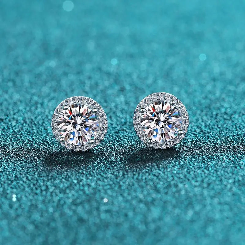 925 Sterling Silver 1 Carat Moissanite Round Earrings