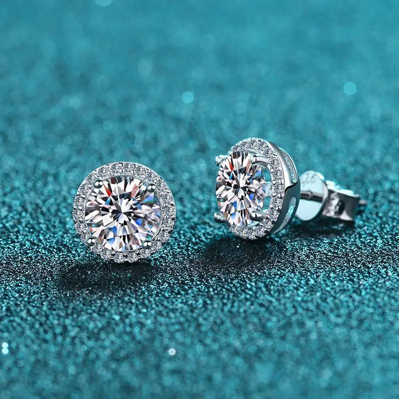 925 Sterling Silver 1 Carat Moissanite Round Earrings