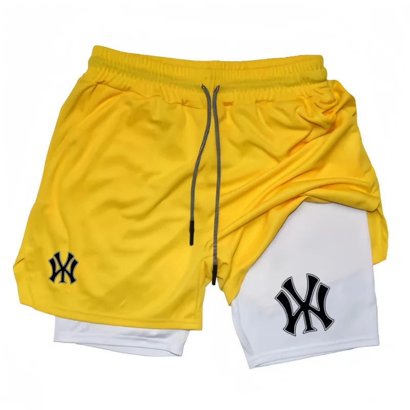 2 in 1 Running Workout Shorts for Men Gym Performance Compression Shorts with Phone Pocket