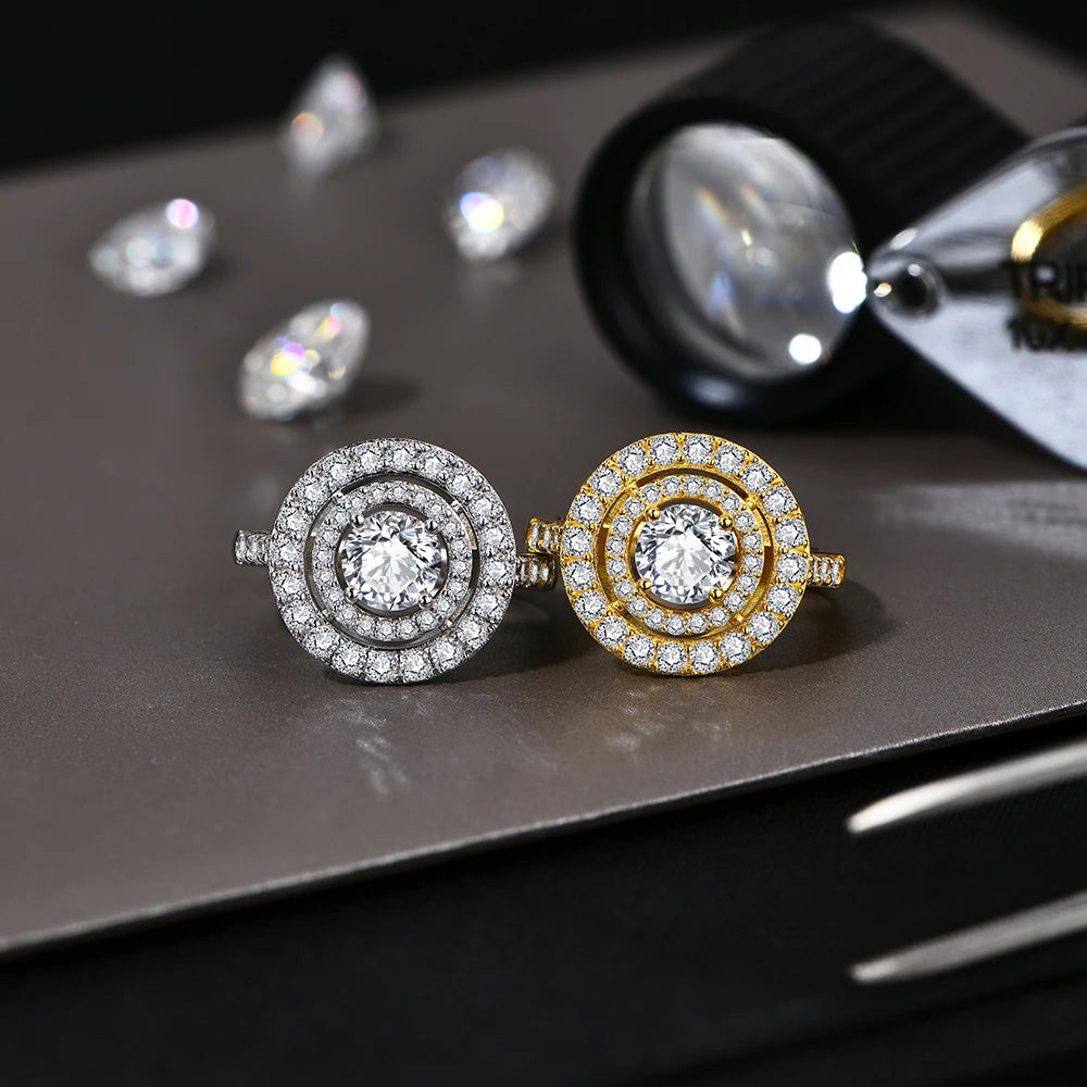 Full D Color VVS1 Luxury Moissanite Ring Round Cut 1.0CT S925 Sterling Silver