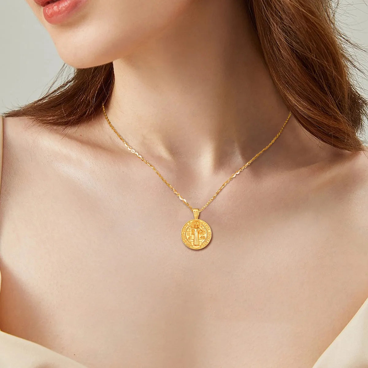 Eudora New 925 Sterling Silver Saint Benedict 18K Gold Cross plated