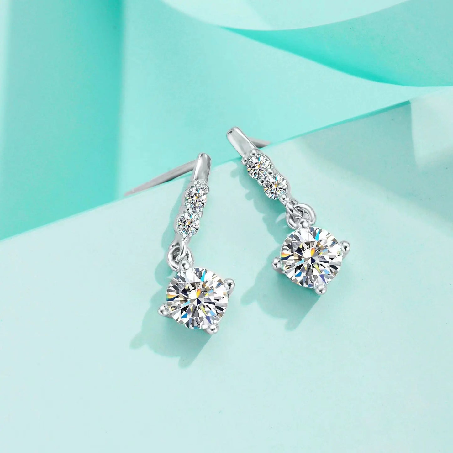 925 Sterling Silver Moissanite Diamond Four-Claw Pendant Earrings Fashion Casual High-end Light Luxury Niche Gift for Mom