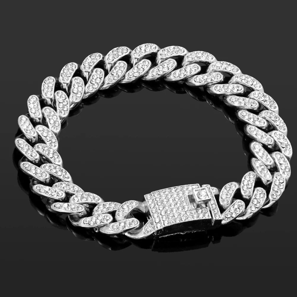 Iced Out Chain Cuban Bracelet Full Rhinestone