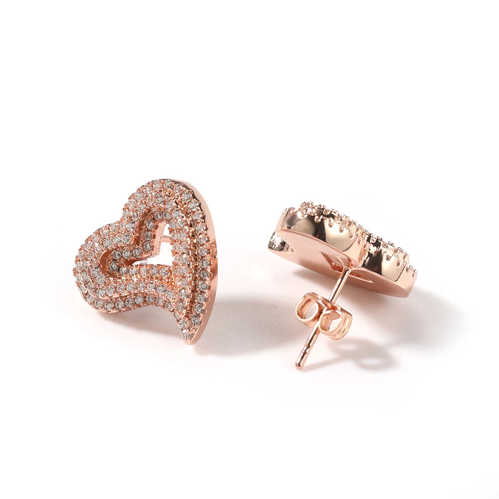 Heart Earrings Openwork Full Iced Out Hollow Out Bling Micro Paved Cubic Zircon