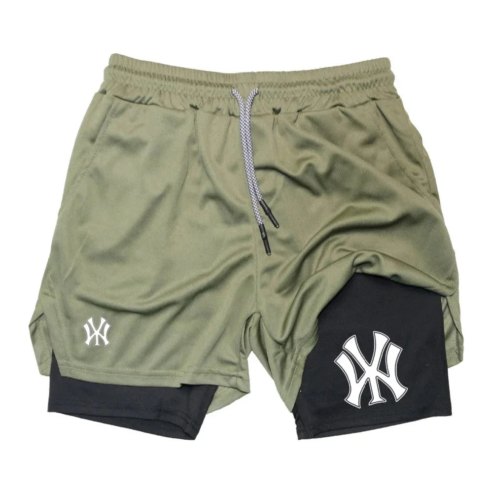 2 in 1 Running Workout Shorts for Men Gym Performance Compression Shorts with Phone Pocket