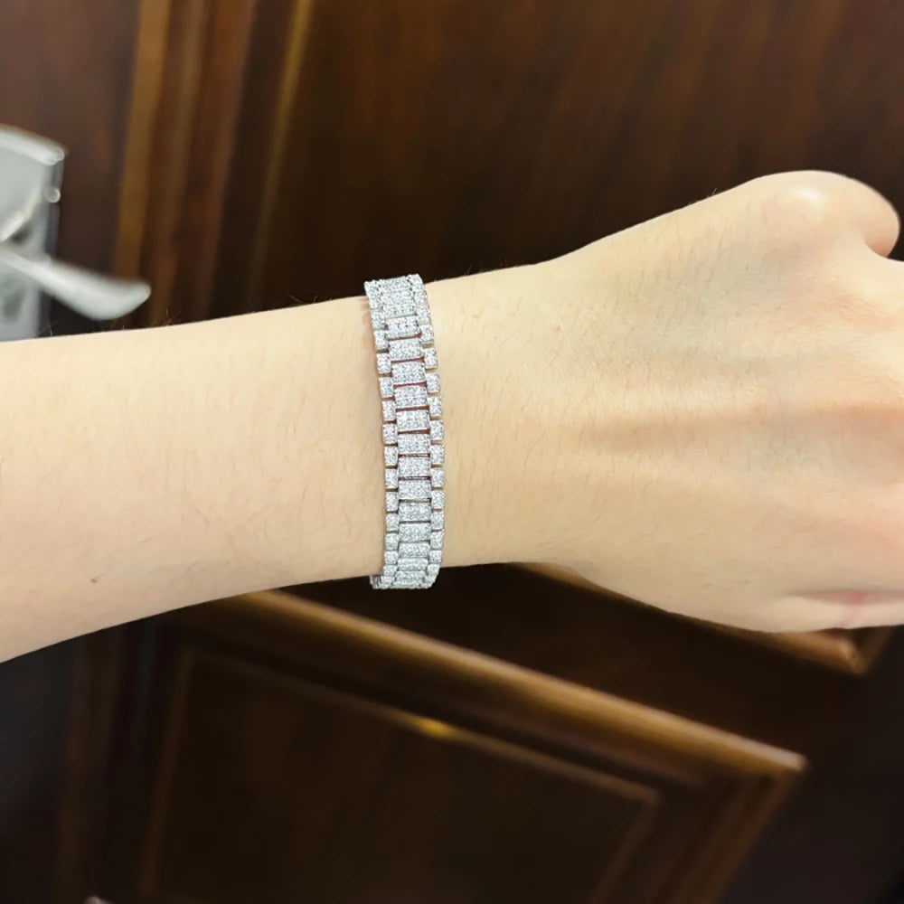 Moissanite Watch Chain Bracelet 925 Sterling Silver