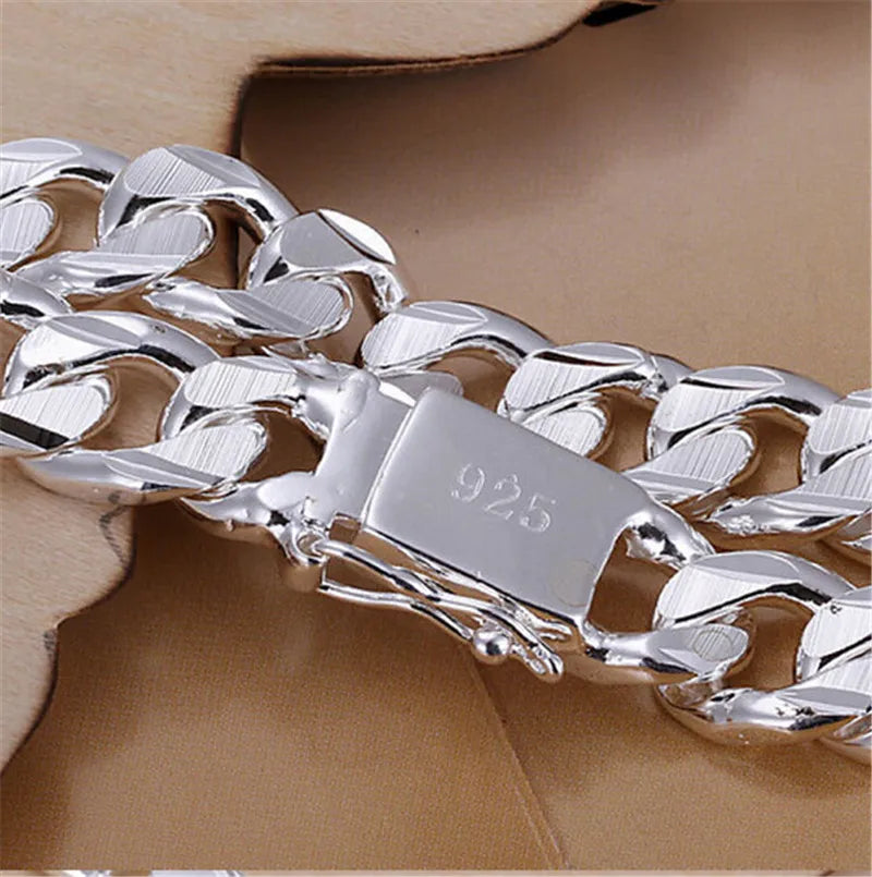 Fine S925 Sterling Silver Bracelet 10MM Square Beautiful Gem