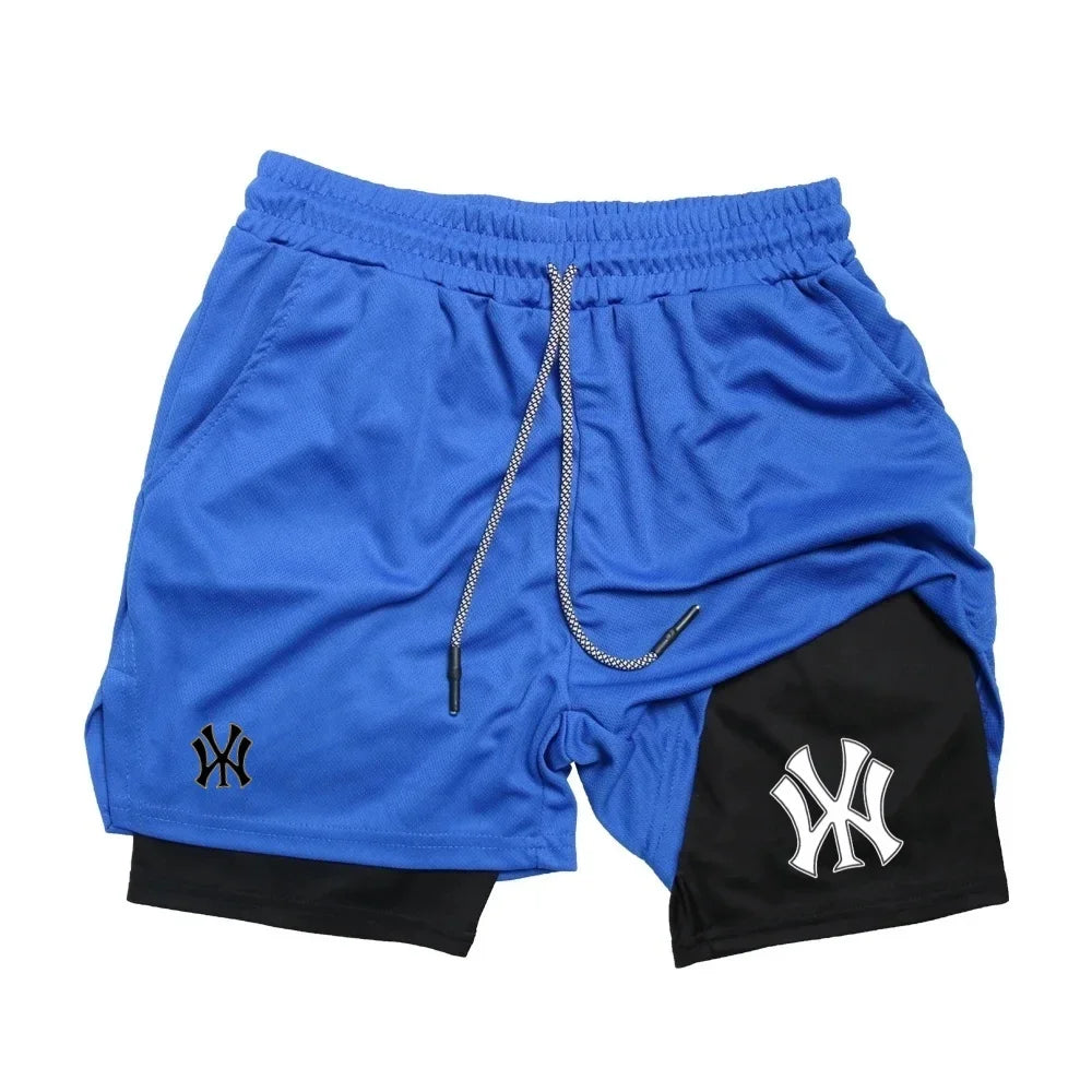 2 in 1 Running Workout Shorts for Men Gym Performance Compression Shorts with Phone Pocket