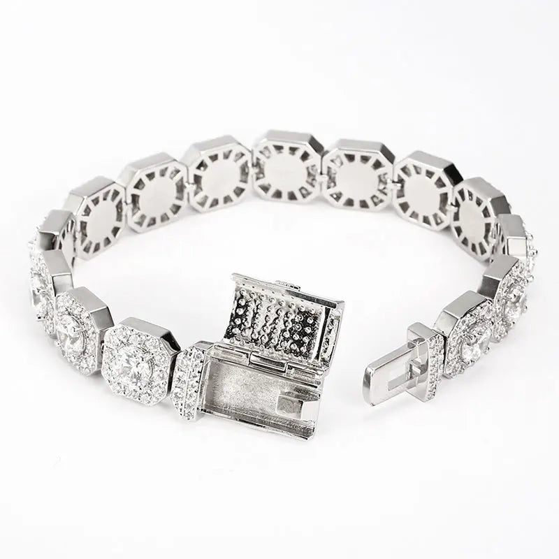 18k Gold Plated Cluster Cubic Zirconia Tennis Chain Bracelet 12mm