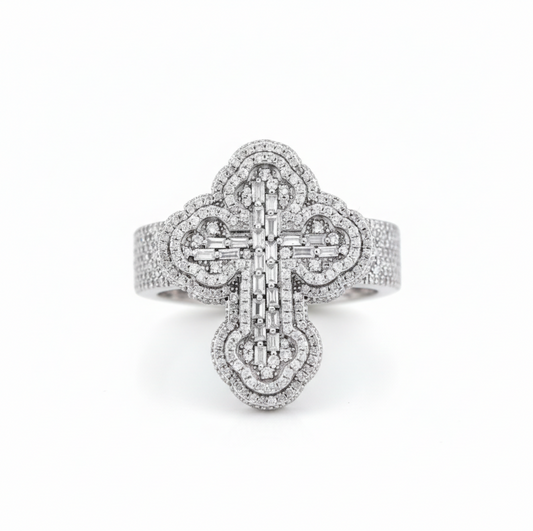 925 Sterling Silver Cross 1.63ct Diamond Ring