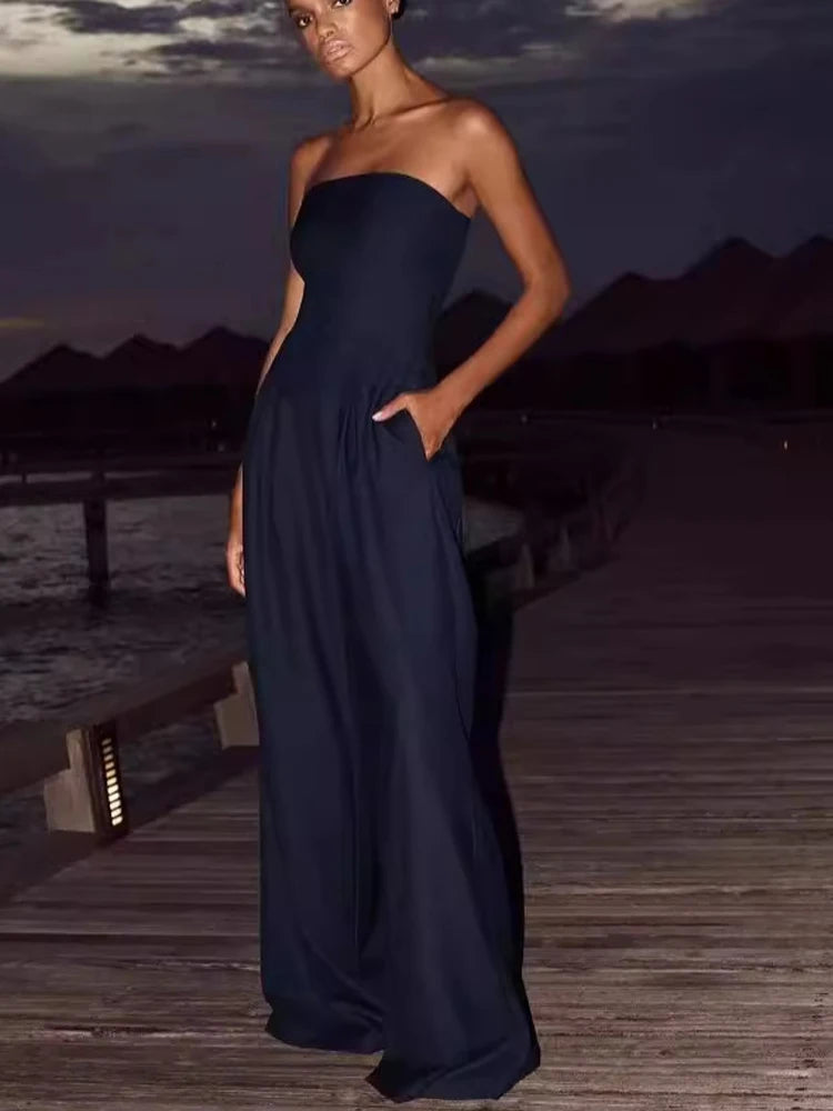 Women Solid Strapless Jumpsuit