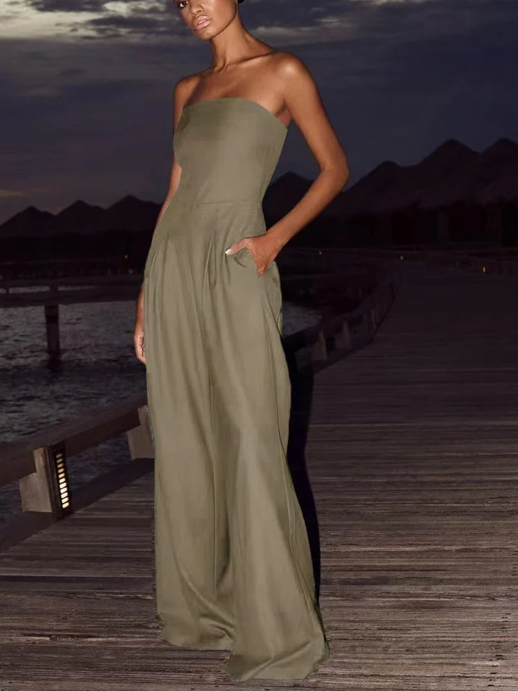 Women Solid Strapless Jumpsuit