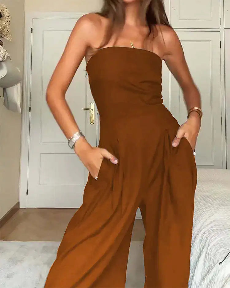 Women Solid Strapless Jumpsuit