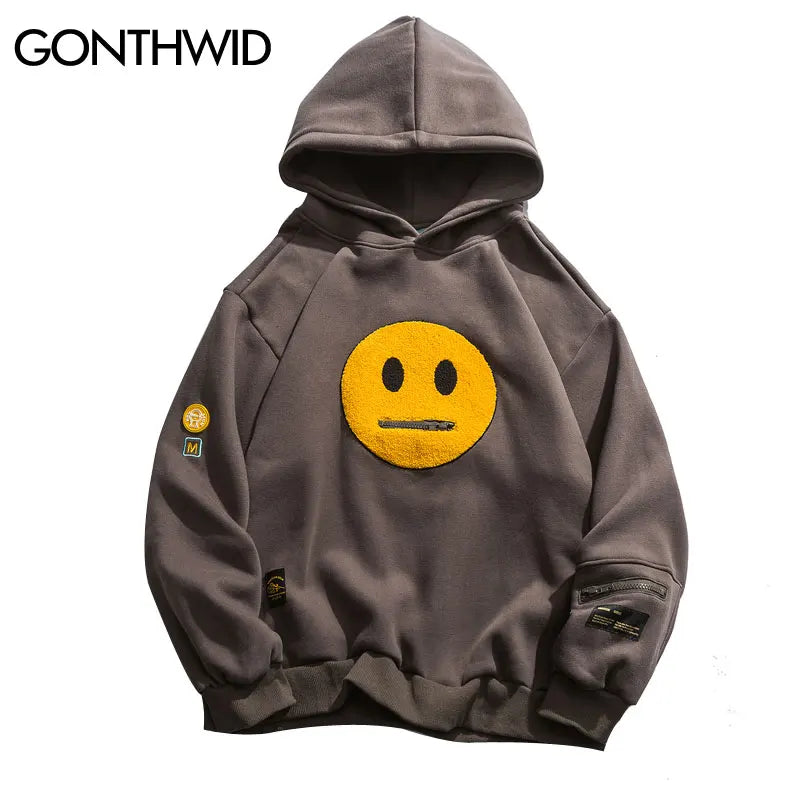 Zipper Pocket Smiley Face Hoodie