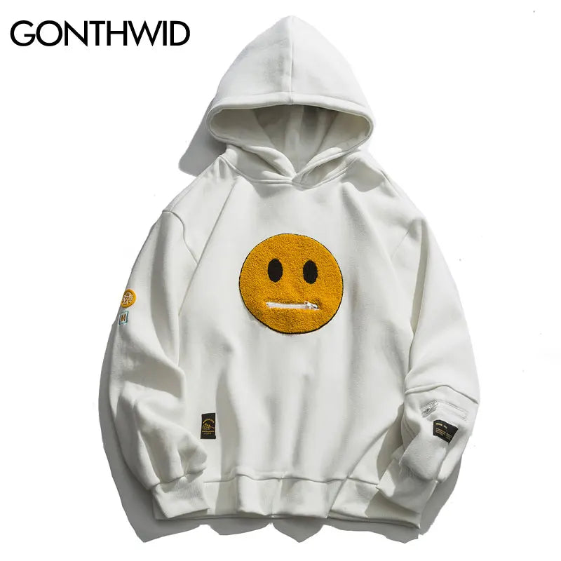 Zipper Pocket Smiley Face Hoodie