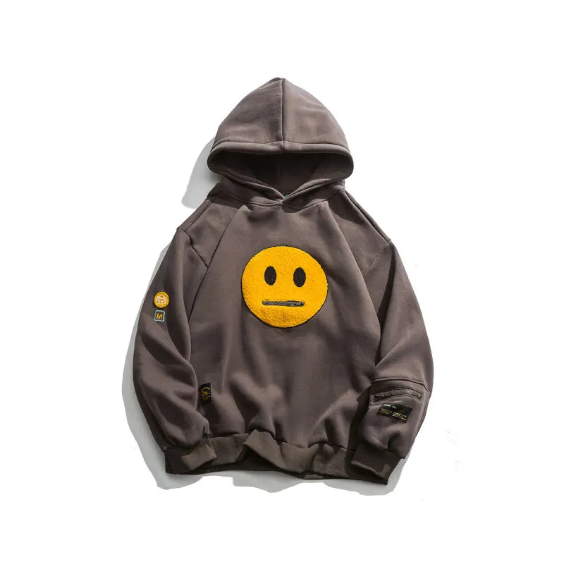 Zipper Pocket Smiley Face Hoodie