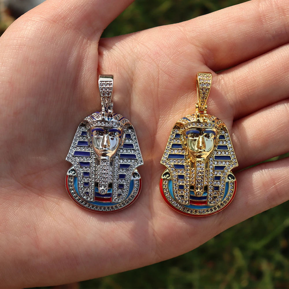 New Iced Pharaoh Pendant & Necklace Iced Out Cubic Zircon Stones Gold Silver