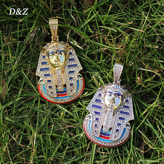 New Iced Pharaoh Pendant & Necklace Iced Out Cubic Zircon Stones Gold Silver