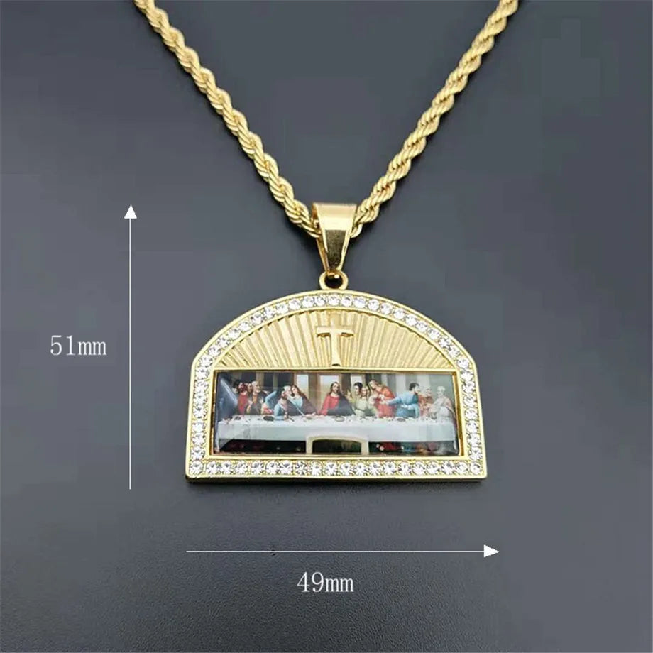 Iced Out The Last Supper Pendant Necklace Gold Color Stainless Steel