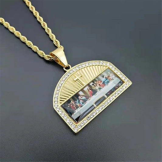 Iced Out The Last Supper Pendant Necklace Gold Color Stainless Steel