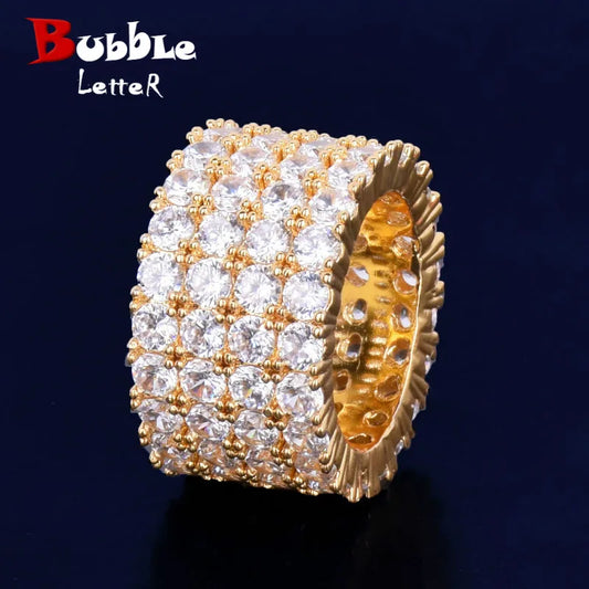 Four Rows Solitaire Men's Rings Cubic Zircon