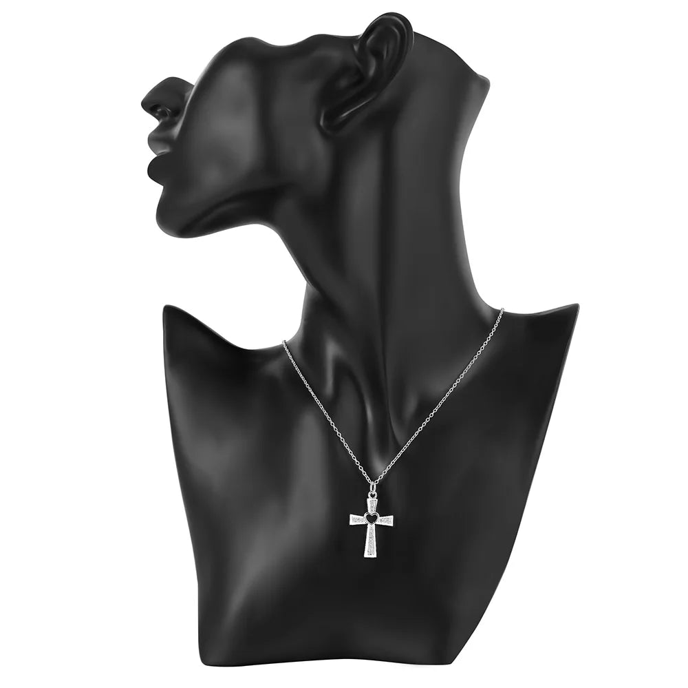 925 Sterling Silver 18 Inch Chain Cross Heart Necklace