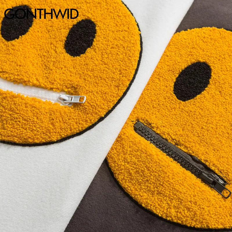 Zipper Pocket Smiley Face Hoodie
