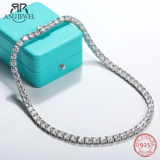 6.5mm 66cttw D Color Moissanite Diamond Tennis Chain Necklace 925 Sterling Silver 18K Gold Plated