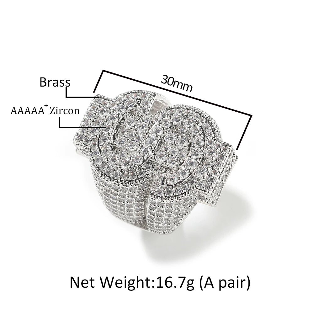 Full Iced Out $ Sign  Rings Micro Paved Out Cubic Zirconia Ring