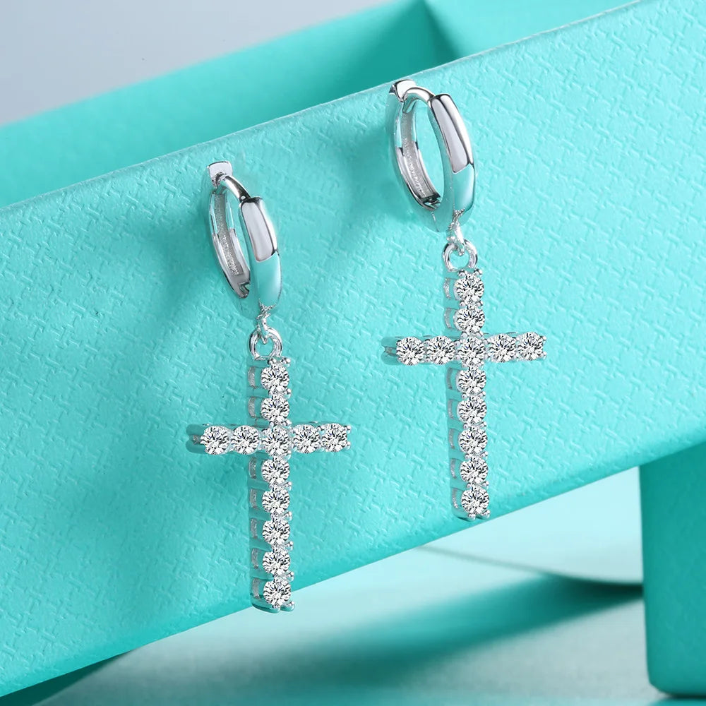 Moissanite silver S925 cross earrings