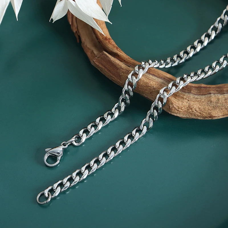 3MM5MM7MM Cuban Link Chain Stainless Steel Necklace Waterproof Gold Plated