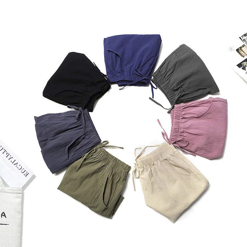 Cotton Linen Shorts Women Casual Workout Shorts