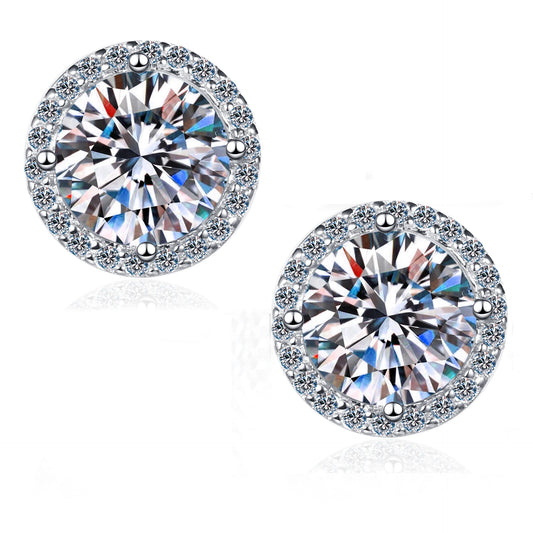 925 Sterling Silver 1 Carat Moissanite Round Earrings