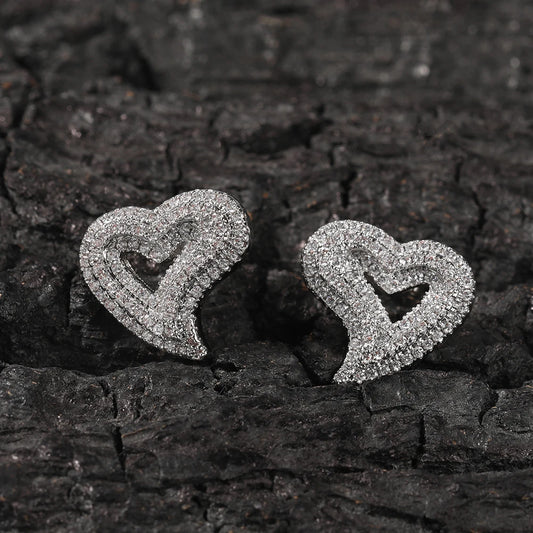 Heart Earrings Openwork Full Iced Out Hollow Out Bling Micro Paved Cubic Zircon