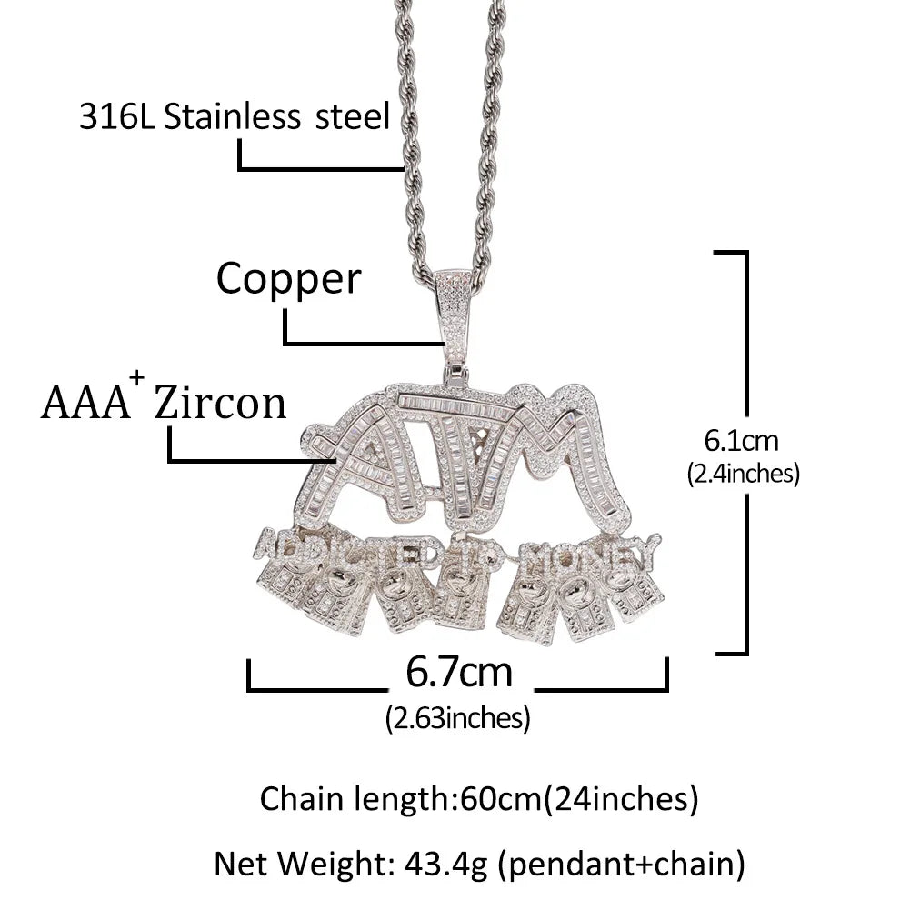ATM Pendant Baguette Pendant AAA Zircon Full Iced Out Necklace