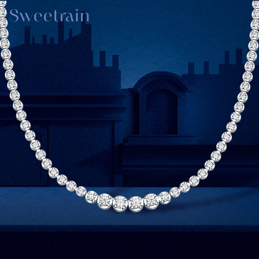 Moissanite Tennis Necklace for Women S925 Sterling Silver Plated Gold 1.2 Carat Diamond Chain