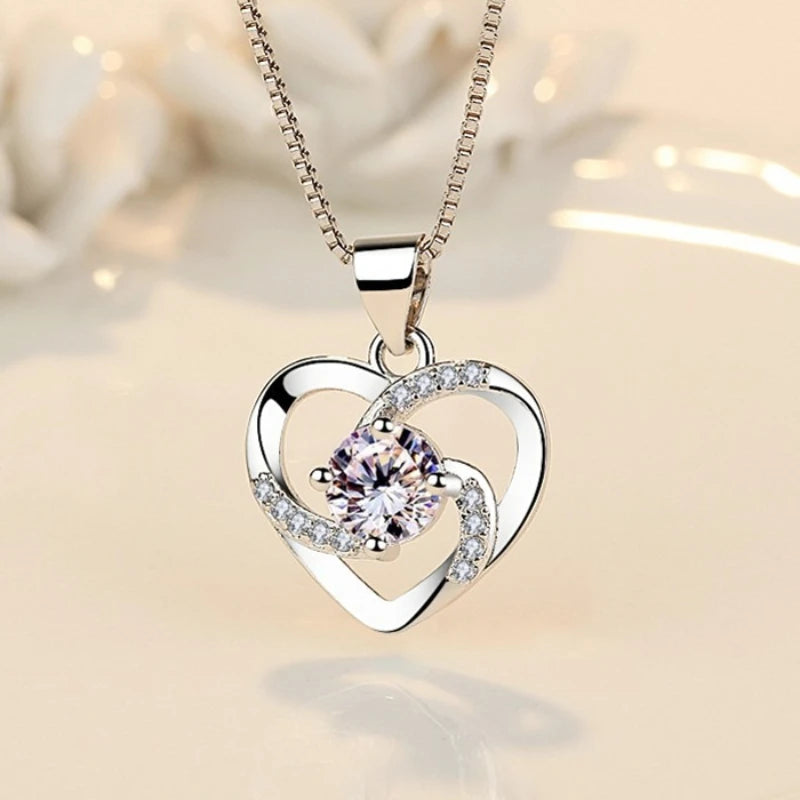 925 Sterling Silver Heart Shaped Moissanite Necklace